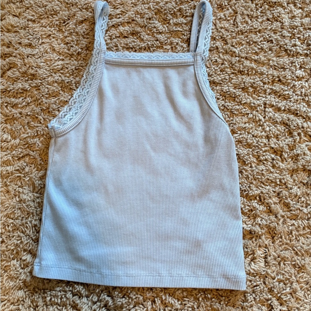 American Eagle Outfitters Light Blue Ribbed Lace-Trim Cami